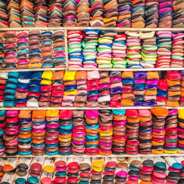 Fes - Morocco - Medina - Moroccan Slippers Shop - Local Slippers - colors - Traditional handicraft