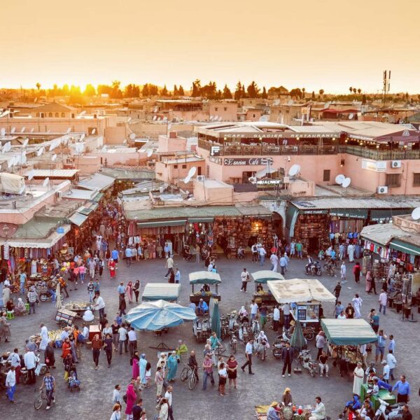 Marrakech - Morocco - Medina - Jamaa el fna square - Shops - Shows - Spectacles - Tourists - Sunset